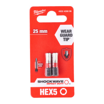 Упаковка насадок Milwaukee Shokwave Hex5 25 мм (2 шт), (4932430896)