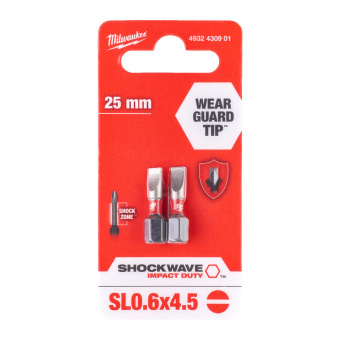 Упаковка насадок Milwaukee Shokwave SL0.6 х 4.5 25 мм (2 шт) (4932430901)