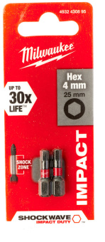 Упаковка насадок Milwaukee Shokwave Hex4 25 мм (2 шт), (4932430895)