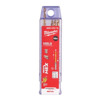 Сверло по металлу Milwaukee RedHEX HSS-G TiN. 3 мм (10 шт) (4932478176)